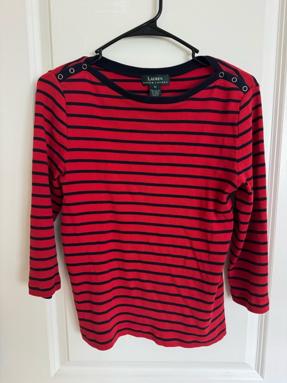Ralph Lauren Red & Navy Striped Boatneck Top